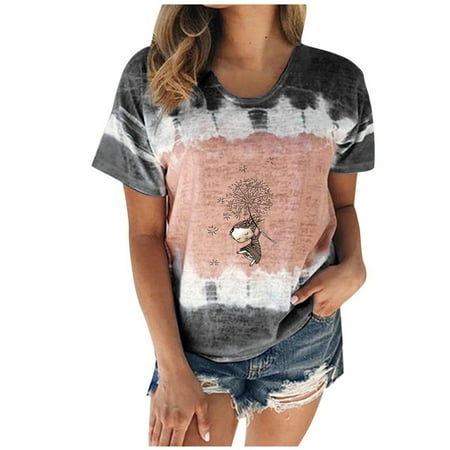 

Tank Top for Women Sexy Tops for Women Women Summer Sexy Gradient Print Regular Women Short Sleeves Top Tshirts Shirts for Women Shirts for Women Clearance on Sales Black L