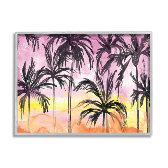 Stupell Industries Tropical Island Sunset Whimsical Palm Trees Silhouettes Graphic Art Gray Framed Art Print Wall Art, 11x14, by June Erica Vess