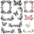 thumbnail image 1 of Sellos transparentes con borde de mariposas para manualidades, fondo de mariposas, 6.3 x 4.3 pulgadas, plástico, silicona, para diario., 1 of 9