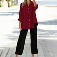 thumbnail image 2 of Pyhlmscde Womens Daily Casual Solid Long Sleeve Shirt Tops Pockets Pants Shirt Trousers Set, Lounge Sets for Women, Two Piece Sets for Women Wine XL, 2 of 5
