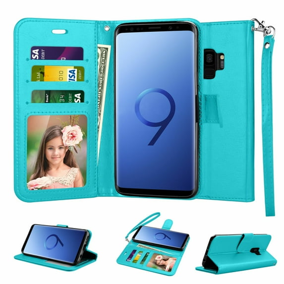 Tekcoo Wallet Cases for 2018 Samsung Galaxy S9 / S9+ / S9 Plus / Note 9, Tekcoo Premium PU Leather Folio Flip Cover Kickstand & Credit Slots Wrist Strap Protective Case -Blue
