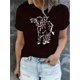 thumbnail image 1 of Camiseta con estampado gráfico de vaca y bombilla festiva | Camiseta informal y cómoda de cuello redondo | Tejido de punto de algodón | Top elegante de temporada para mujer | Camisa de manga corta con, 1 of 6