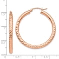 thumbnail image 3 of Real 14kt Rose Gold Diamond-cut 3mm Round Hoop Earrings; for Adults and Teens; for Women and Men, 3 of 3