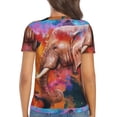 thumbnail image 3 of Fuzoiu Oil Paintings of Elephants Print Women's V-Neck T-Shirt,Women's Short Sleeve Top, Comfortable for Work, Leisure, and Sports, 3 of 7
