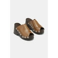 thumbnail image 3 of GANNI Womens Brown 1-1/2" Wood-Grain Platform Studded Round Toe Wedge Slip On Leather Slide Sandals Shoes 36, 3 of 3