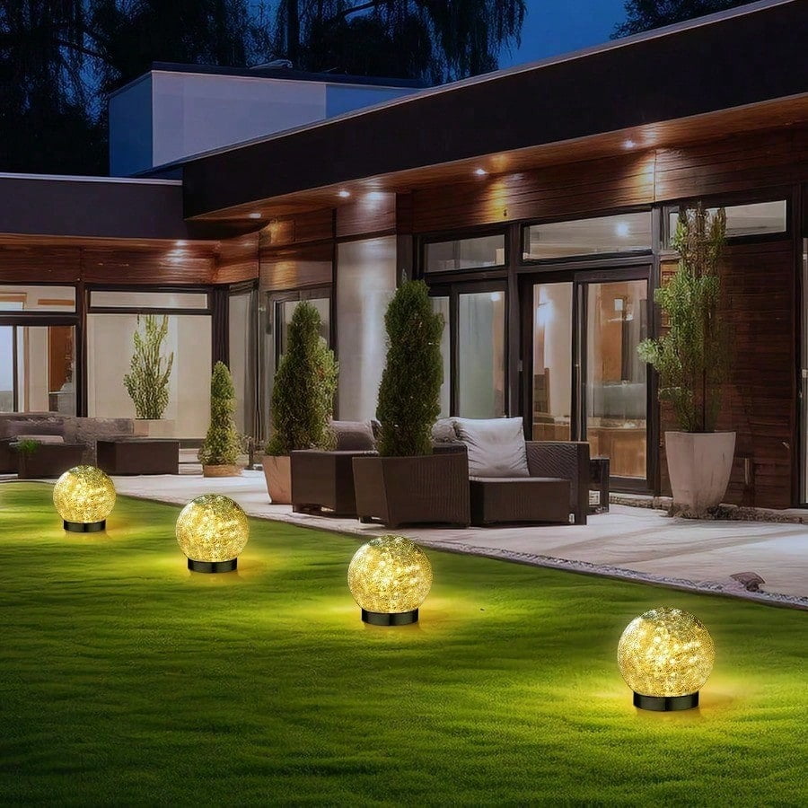 Solar Ball Lights Outdoor Waterproof, 30 LED Cracked Glass Globe Solar Power Ground Lights for Path Yard Patio Lawn, Christmas,New Year Decoration Landscape Warm White(4 Pack 4.7'')