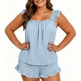 thumbnail image 2 of Womens Plus Size Solid Round Neck Home Clothing Sleeveless Top Elastic Waist Pocket Short Pants Pajama Set, 2 of 8