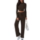 thumbnail image 1 of Conjunto Deportivo Y2K de Dos Piezas para Mujer, con Larga, Top Ajustado y Pantalones Anchos, Ideal para y Otoño Café XL, 1 of 8