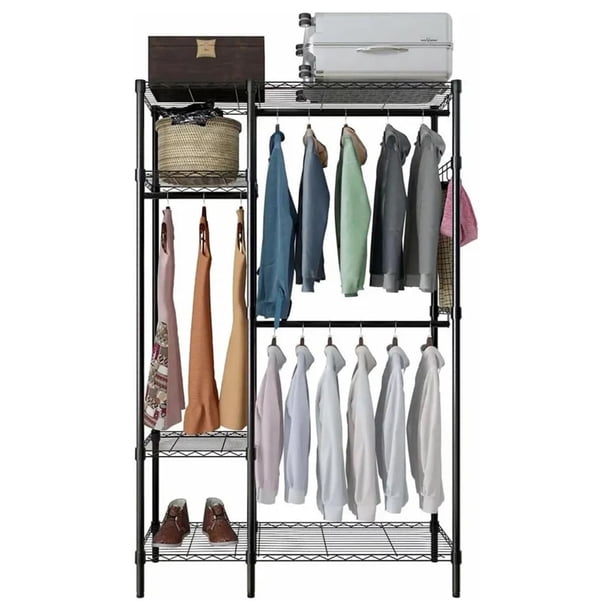 Organizador de Metal para Ropa Armario, Perchero de Pie, Closet Organizador de Ropa Multifunción, Estante de Ro pa para Balcón, Dormitorio y Lavandería (114x42x195CM)