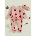 thumbnail image 4 of Suealasg Baby Girl Fall Footies Jumpsuit 1 3 6 Months Newborn Girls Crew Neck Long Sleeve Strawberry Print Full Length Jumpsuit Headband, 4 of 8