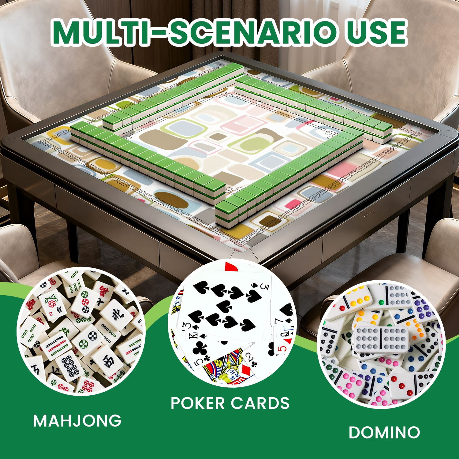 Mahjong Mat 31.5" x 31.5" Colorful Abstract Geometric Rectangular Shapes Non-Slip Noise Reduction American Mahjong Tiles Table Cover for Dominoes Poker Card Board Games Gift