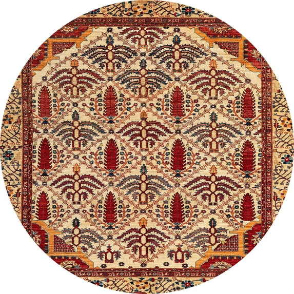 Ahgly Company Indoor Round Abstract Red Abstract Area Rugs, 8' Round