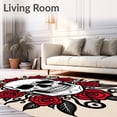 thumbnail image 2 of ODIKA 6'x9' Machine Washable Non-Slip Area Rug, Skull and Bloom with Gothic Rose Motifs Baroque Accents High Traffic Rug, Beige, 634040, 2 of 7