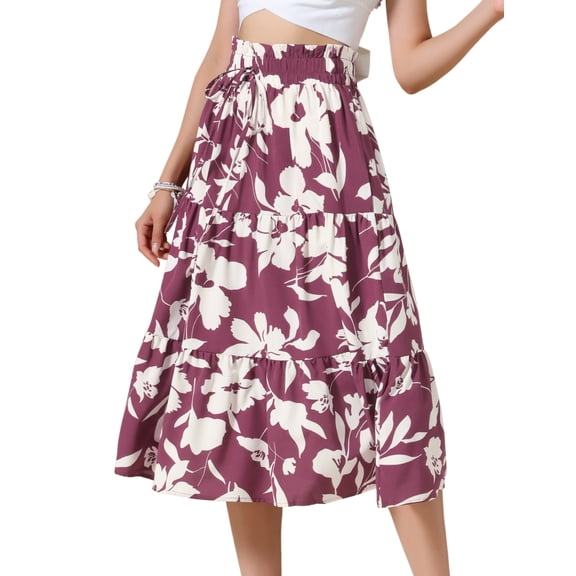 DARING DIVA Women's Dressy Flowy A-line Boho Skirts Small Burgundy