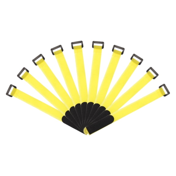 Uxcell Fastening Hook and Loop Cable Tie 10 Inch x 13/16 Inch Reusable with Buckle Yellow 10Pcs
