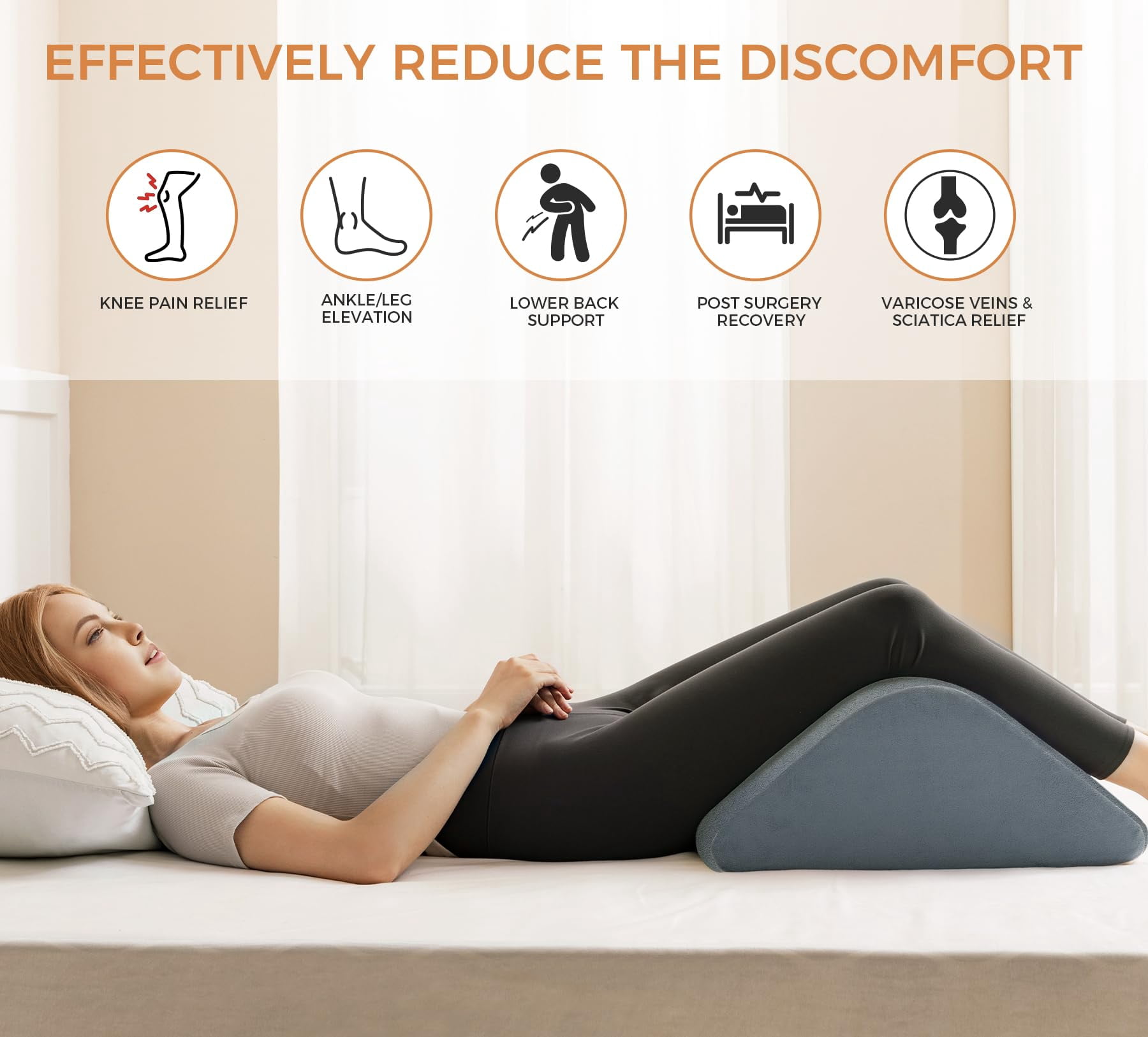 Ganondorf Knee Wedge Pillow 8'' for Post-Surgery Recovery - Leg Elevation Support for Sleep Position, Alleviating Lower Back & Hip Pain Enhancing Circulation in Ankles Legs Triangle Pillow