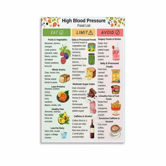 High Blood Pressure Food List Posters Healthy Diet Canvas Painting Wall Art Poster for Bedroom Living Room Decor Poster.