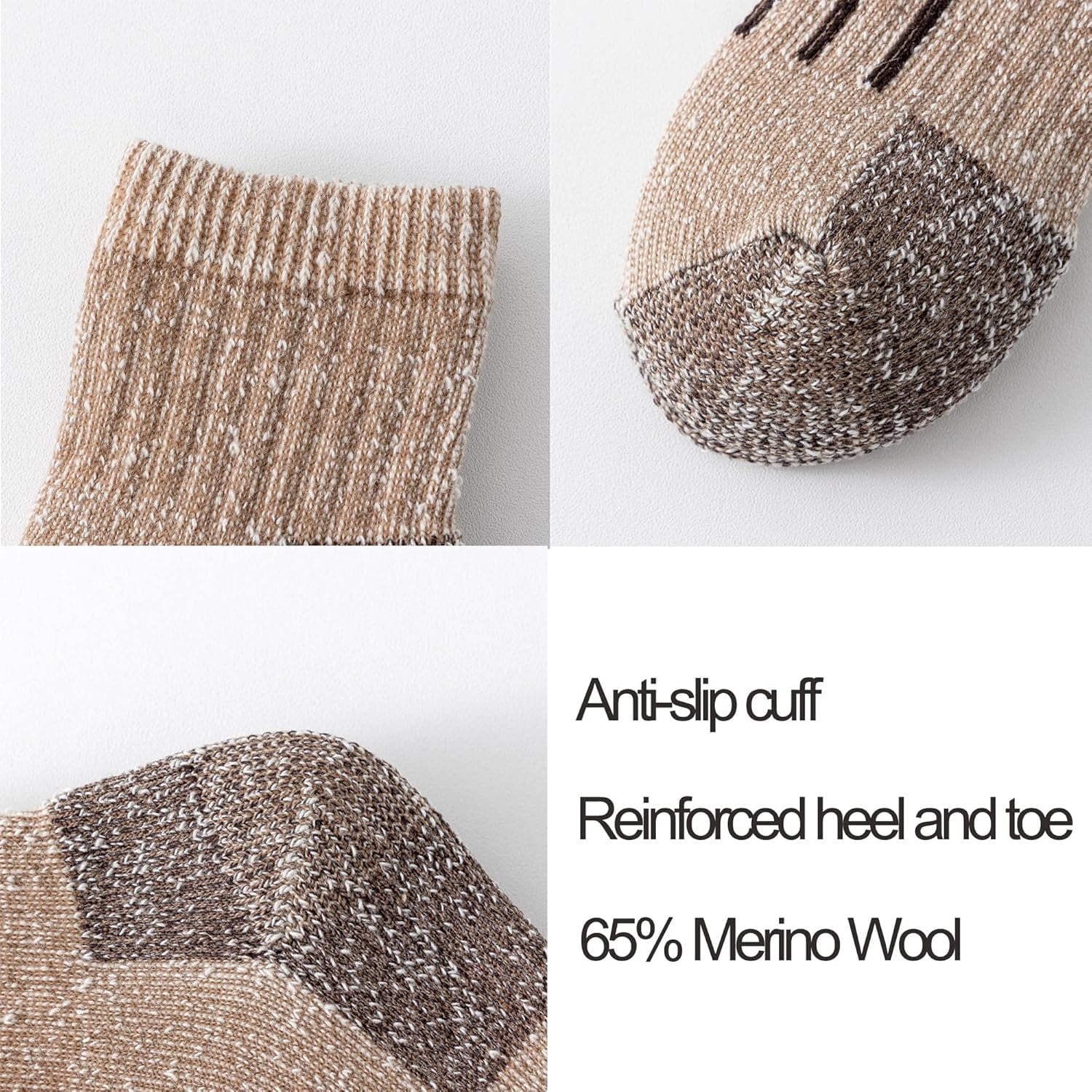 Merino Wool Ankle Hiking Socks Men Outdoor Women Thermal Warm Cushioned Quarter Sock (3 Pairs)