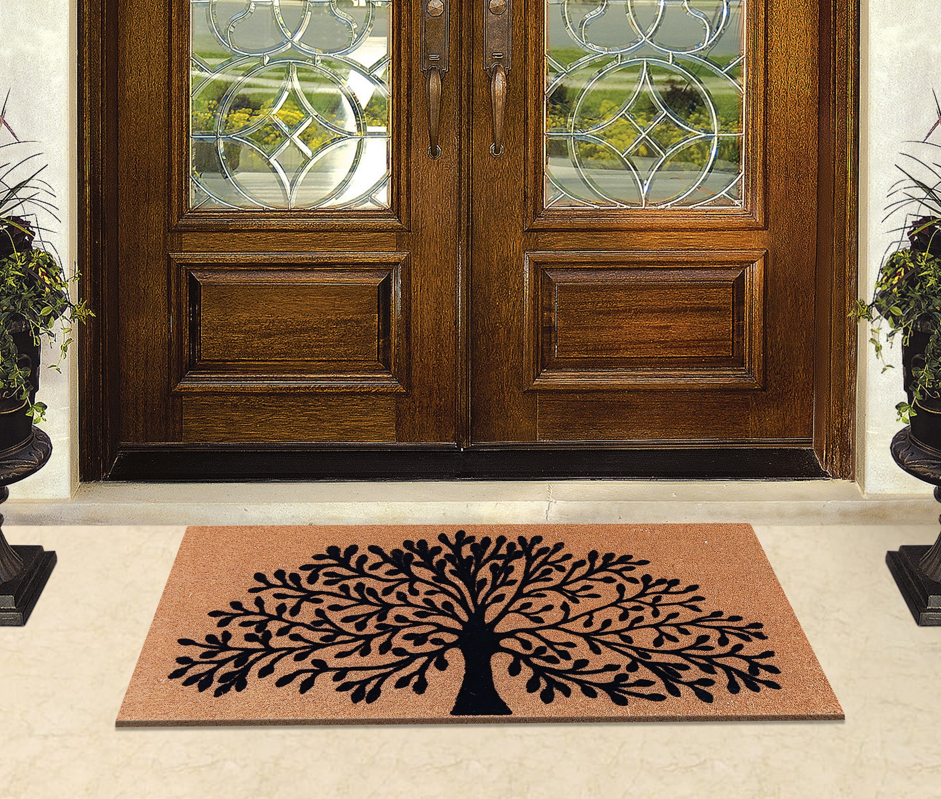 A1HC Large Floral Outdoor Door Mat Scraper for Front Door Entrance Outside Doormat 30"X48" Patio Rug Dirt Debris Mud Trapper Fade Resistant Flocking Technology