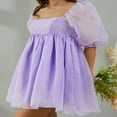 thumbnail image 3 of Robe Princesse d'Été pour Femme en Tulle Bouffant, Unie, Col Carré, Manches Bouffantes, Robe Courte, Volants, Maille, Robe Courte de Fête, Grande Taille, 3 of 7