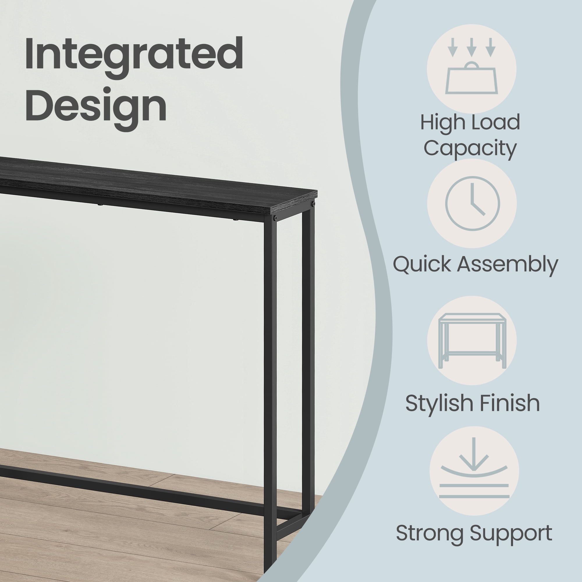LEDREM Narrow Sofa Tables, Console Tables, Easy Assembly, for Living Room or Entryway, Black