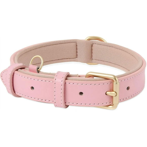 Dww-collier De Chien, En Cuir, Collier De Chien Ajustable Coussin Moelleux Cuir Rembourr Pour Petite, Moyenne Ou Grande Chiens, Rose, M