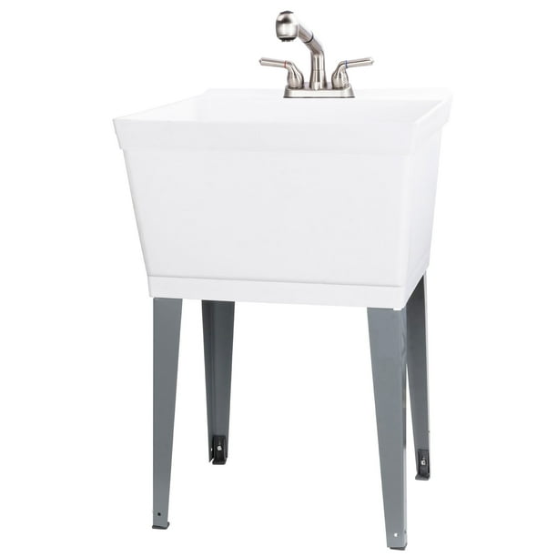 19 Gallon White Laundry Tub With Pull Out Faucet 6000ss Com 19 Gallon White Laundry Tub With Pull, Utility Sink Garage Journal