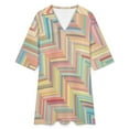 thumbnail image 4 of Colorful Zigzag Pattern Womens Dress With Pockets Summer V Neck 3/4 Sleeve Dress Plus Size Loose Dress, 4 of 7