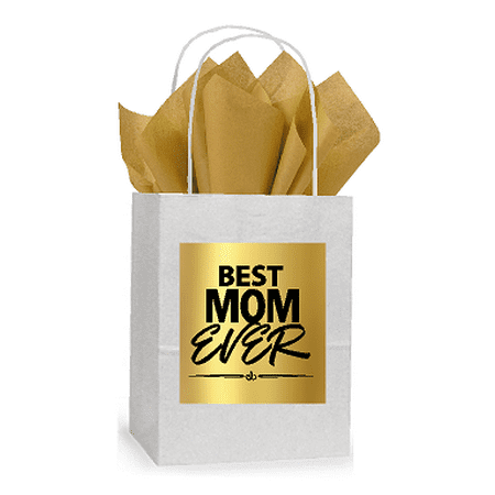 Best Mom Ever White and Gold Themed Small Party Favor Gift Bags Stickers Tags
