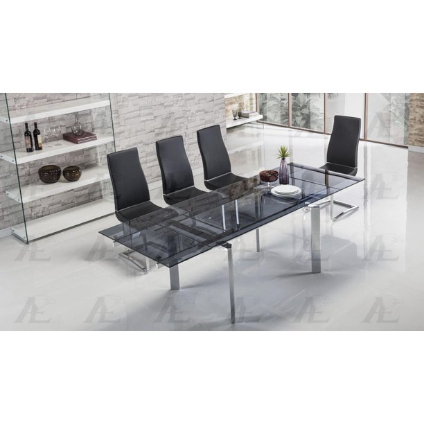 Smoked Glass Top Extendable Dining Table Chrome Legs American Eagle Tl 1134s Bl Com Smoked Glass Top Extendable Dining, Extendable Glass Top Dining Table
