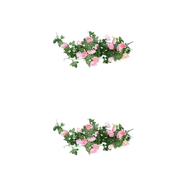 Billuyoard Planta de flores artificiales, rosas falsas, plantas caseras de boda, colgante decorativo, rosa, fiesta, jardín, balcón, sala de Rosa 2piezas