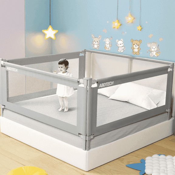 Baby Bed Guard Rail for Toddlers, 3 Packs Bed Guardrail with Protective Bar For King Size Bed 78.7x78.7x74.8”, Reinforced Large S Structure & Height Adjustable