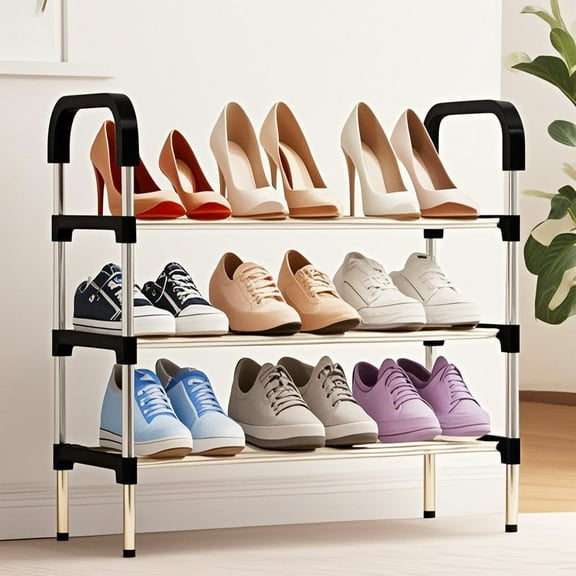 YOYTOO 3 Tier Shoe Rack, Stackable Metal 9 Pairs Shoes Organizer Storage Shelf for Closet Door Entryway