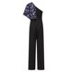 thumbnail image 5 of Gibobby pantalones siameses de pierna ancha Pantalones de mujer de manga corta con hombros inclinados estampados(Negro， S), 5 of 5