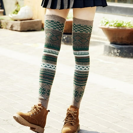 

GXSR Women Girls Bohemian Long Leg Warmer Winter Fashion Boho Knitted Warm Boot Thigh High Socks
