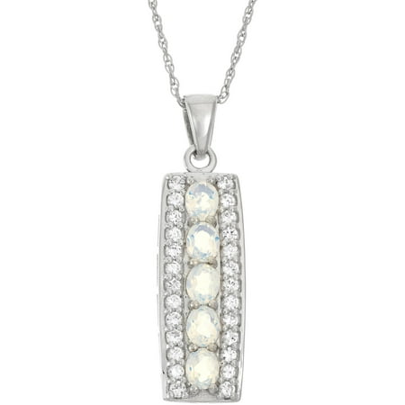 Created White Opal and White Topaz Sterling Silver Oval and Round Stone Pendant, 18