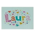 thumbnail image 3 of Laura Cutting Board, Girl Name with Vintage Doodle Style Flowers and Stars Colorful Illustration, Decorative Tempered Glass Cutting and Serving Board, Small Size, Multicolor, by Ambesonne, 3 of 5