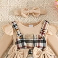 thumbnail image 4 of CAICJ98 Baby Girl Clothes Fall Winter Outfit Long Sleeve Ruffle Romper Plaid Skirt Bow Headband 3 Pcs Set (Beige,12-18 Months), 4 of 7
