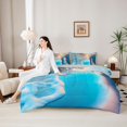 thumbnail image 4 of Castle Fairy Golden Hour Sunset Beach Queen Bedding 7pcs,Long Foam Tropical Coast Painting Bedding Comforter Set Queen,Orange Cyan,Grey Reversible, 4 of 7