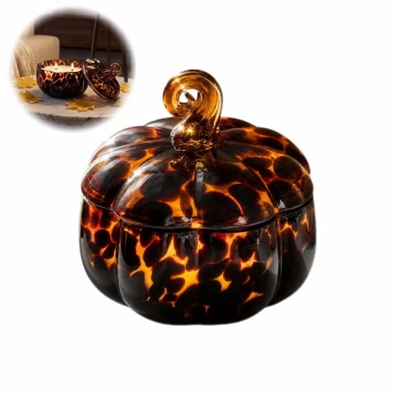 Pumpkin Shaped Scented Glass Candle, Three Wick Blended Warm Spice Candle for Burning & Lighting, Halloween Thanksgiving Fall Festival Table Centerpiece Decor Layout, Brown