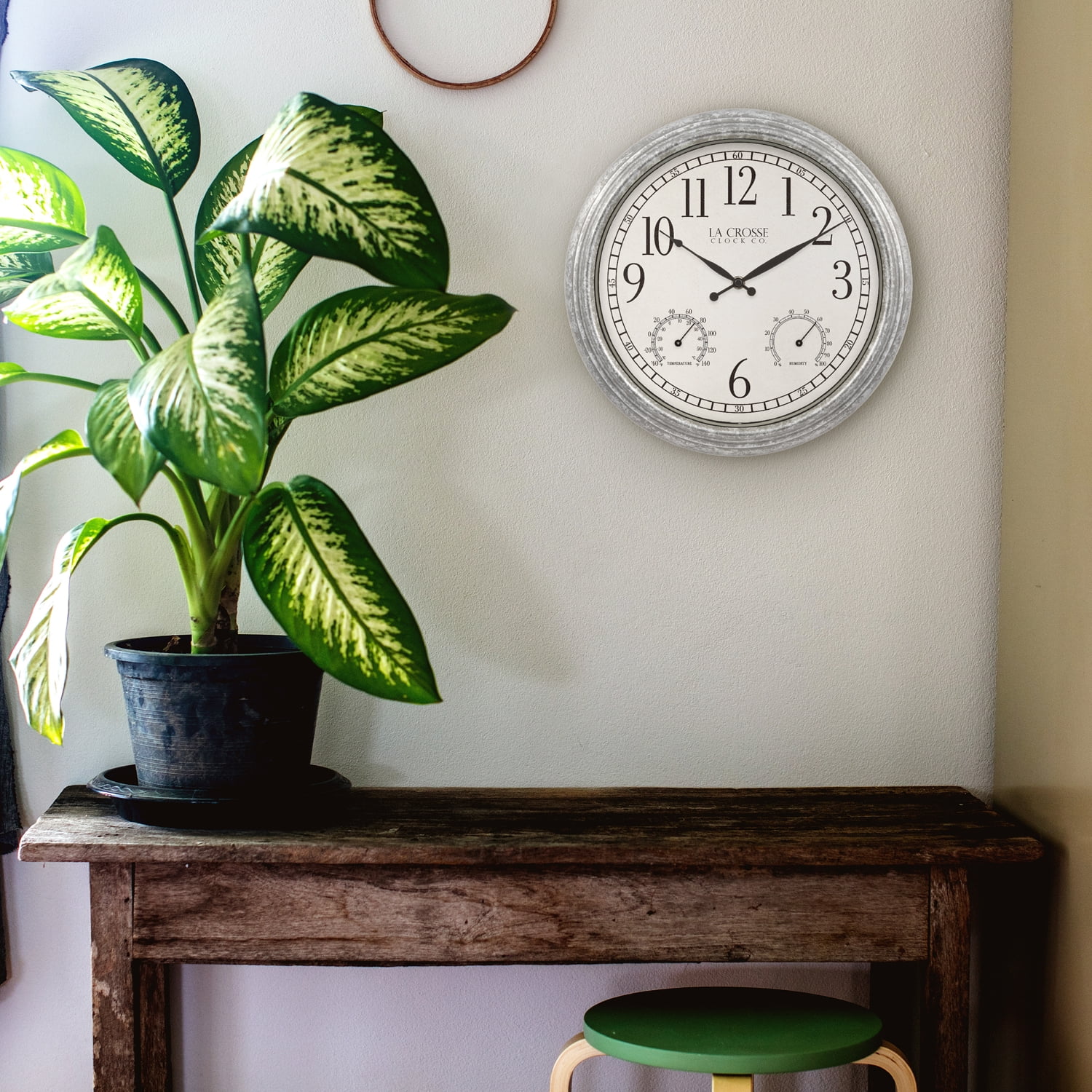 La Crosse Clock 14 inch Silas Indoor/Outdoor Galvanized Quartz Analog Wall Clock,  433-3236