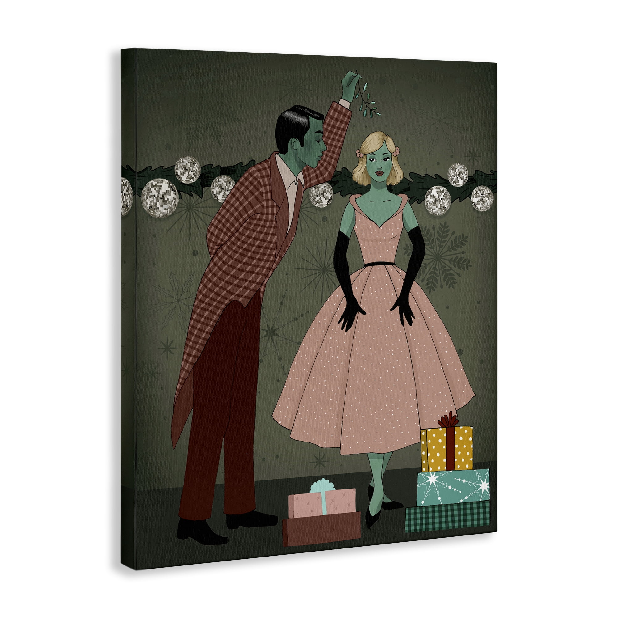 Stupell Industries Romantic Christmas Kiss Holiday Painting Gallery Wrapped Canvas Art Print Wall Art, 30 x 40