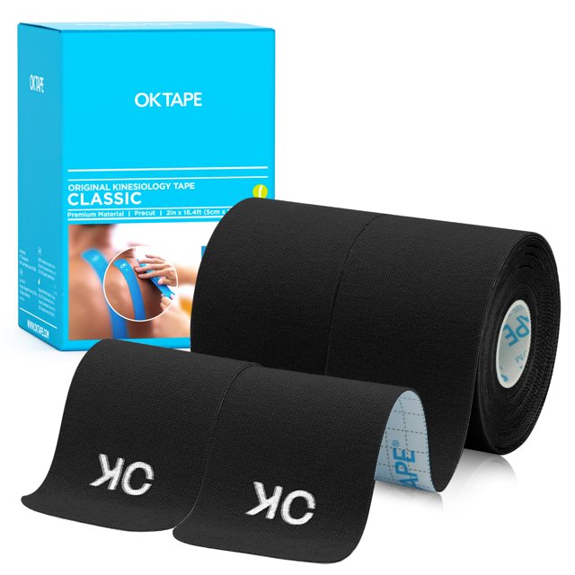 Cinta de kinesiología OK TAPE, 10 pulgadas, precortada, 20 tiras negras, x2