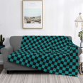 thumbnail image 2 of Uemuo Black And Teal Checkerboard Printed Throw Blanket for Couch, Fluffy Fuzzy Blankets for Bed, Sofa, Cozy Flannel Faux Fur Blanket-, 2 of 6