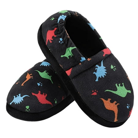 

HOMEHOT Big Kids Slippers Boys Soft Memory Foam House Shoes Indoor Outdoor Black Size 2 3 US