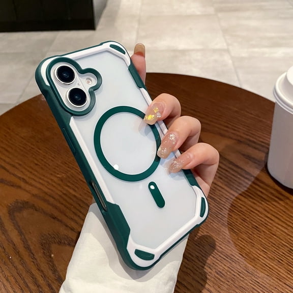 ShellTech for iPhone 16 Plus Two Color Magnetic PC TPU Armor Case,Compatible with Magsafe,Comes with Crystal Transparent Acrylic Hard Hybrid Bumper Shockproof Quad Corner Drop Proof ,Green