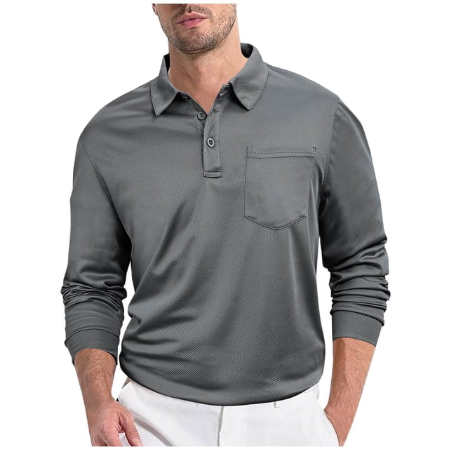Chbgutlmr Shirts for Men Lapel Neck Solid Color Long Sleeve Work Shirts Fall Casual Comfy Tops Pockets