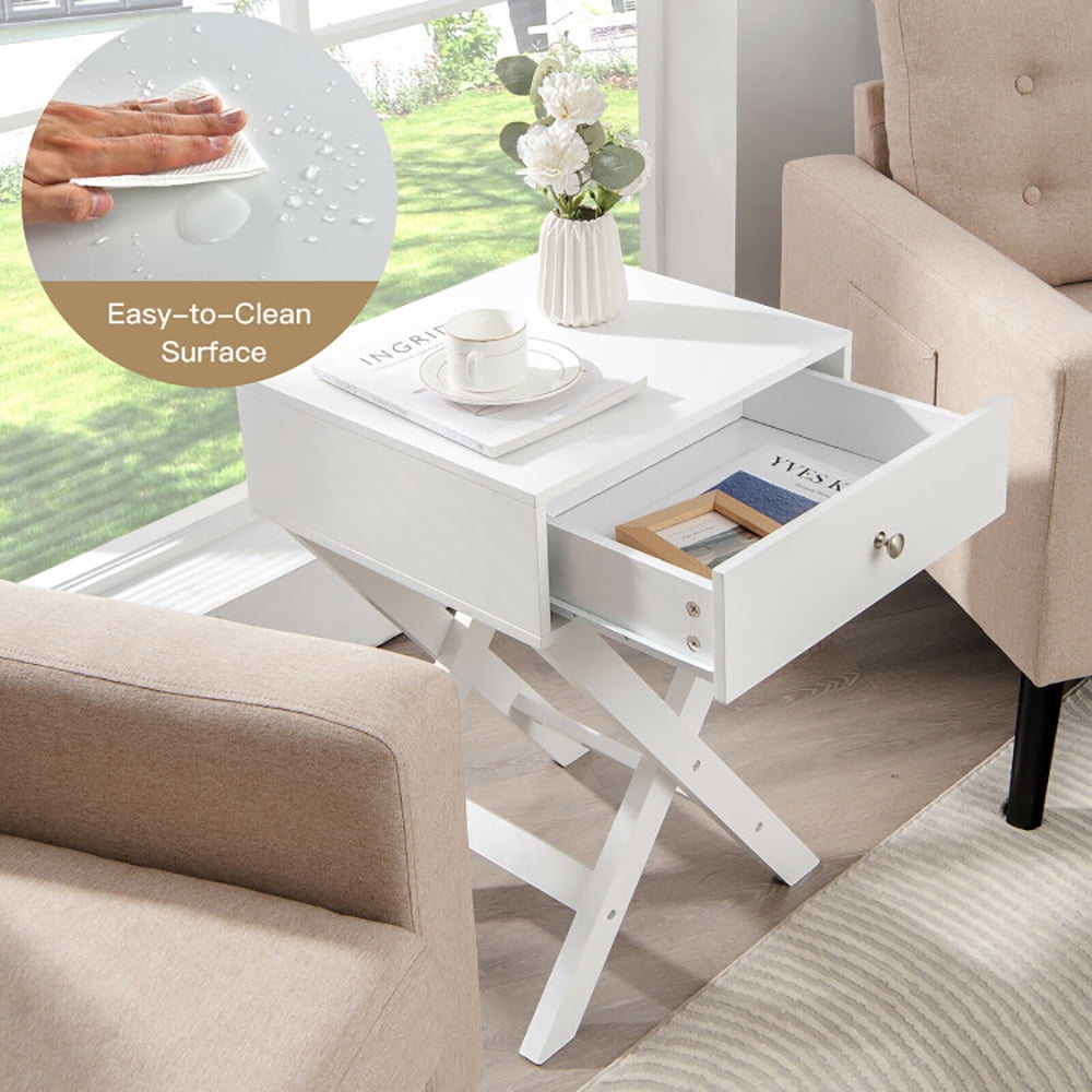Finihen End Table, Modern X-Shaped Nightstand with Drawer, Bed Side Table, for Small Space, Living Room, Bedroom, White Finihen End Table, Modern X-Shaped Nightstand with Drawer, Bed Side Table, for Small Space, Living Room, Bedroom, White