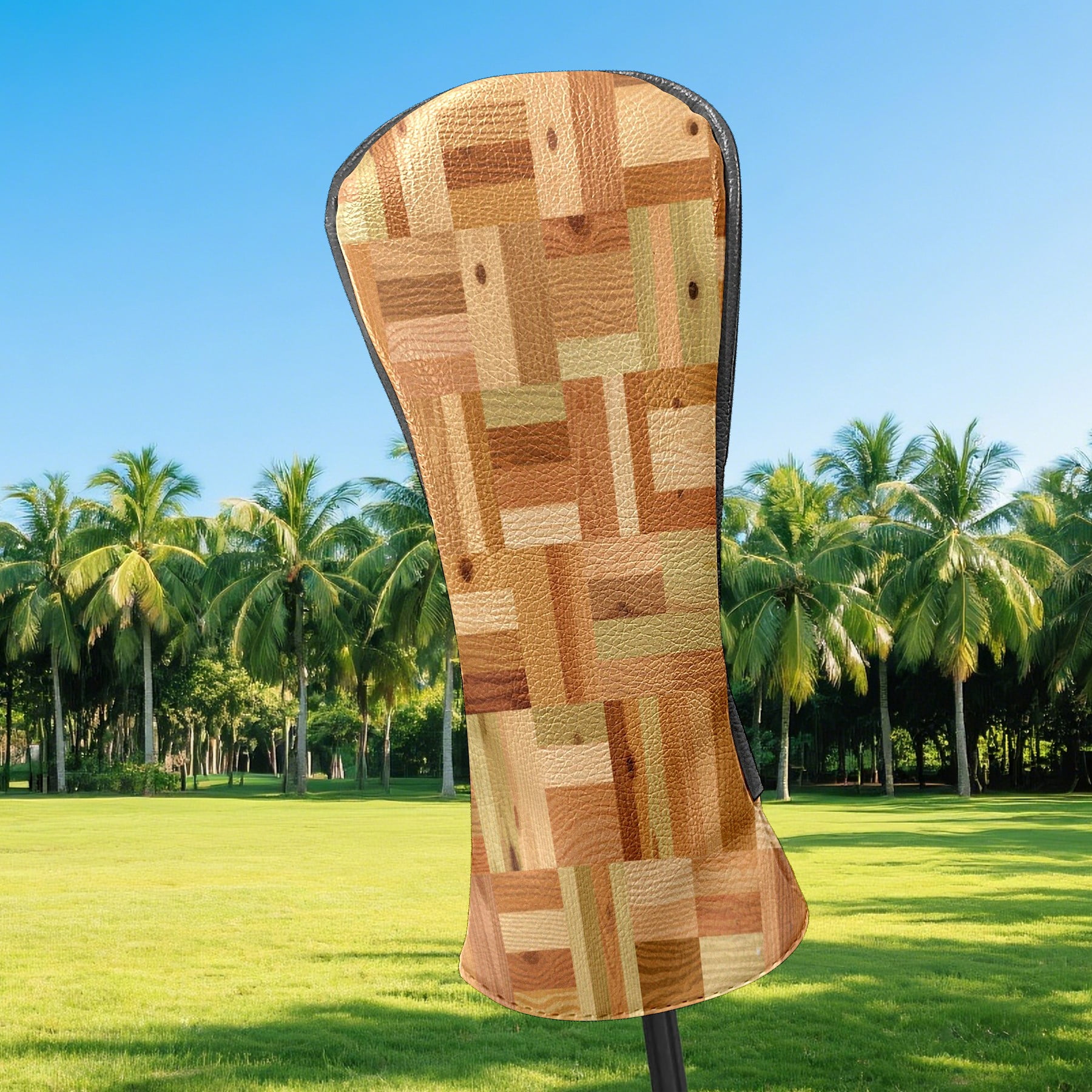 Golf Club Head Cover Waterproof Leather Golf Accessories HeadCovers Set Driver Headcover for Women Men Small Wood Mosaic Pattern