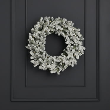 Seasonal LLC Shadow Woods Flocked Spruce Artificial Pre-lit 24" Christmas Holiday Wreath (plug in)